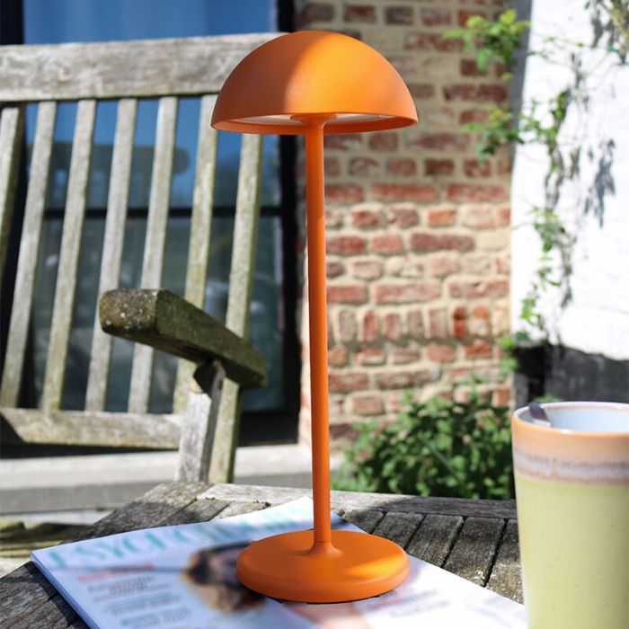 Orange outdoor table lamp retro, Joy, 1,5W, 3000K LED, IP54, with touch dimmer