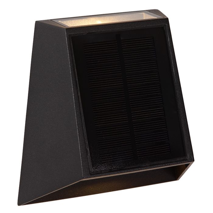 Black solar outdoor wall light modern, Luton, 1W, 2700K LED, IP54