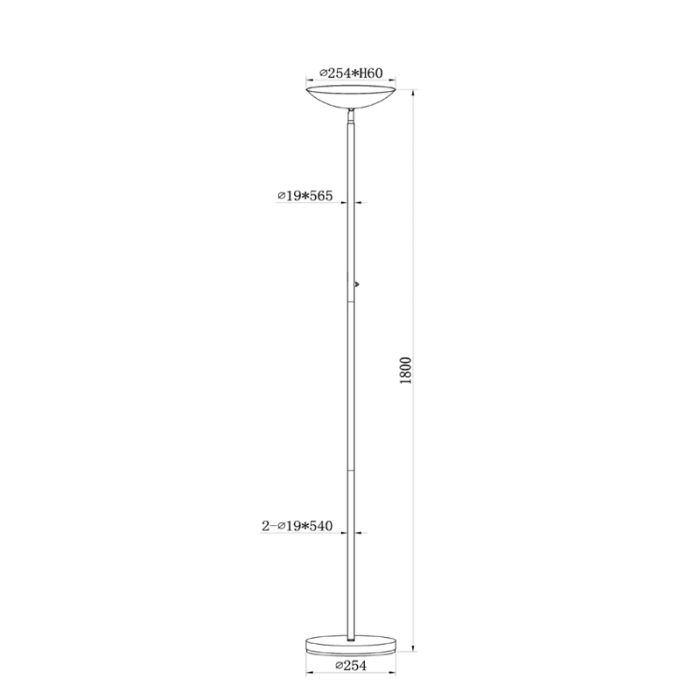 Black reading floor lamp modern, Zenith, 20W, 3000K LED, with touch dimmer