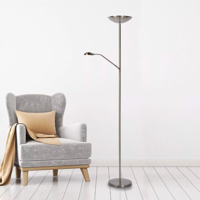 Chrome reading floor lamp modern, Zenith, 20W, 3000K LED