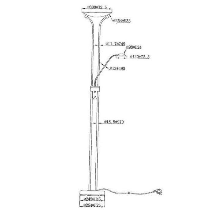 Bronze reading floor lamp modern, Champion, 20W, 3000K LED, with switch