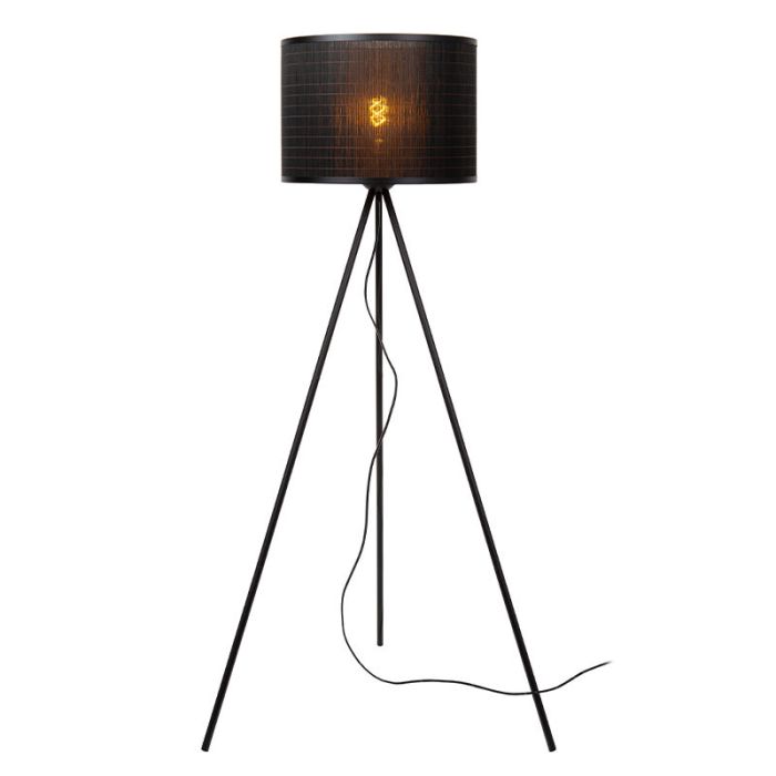 Bamboo tripod floor lamp black, Tagalog, with switch