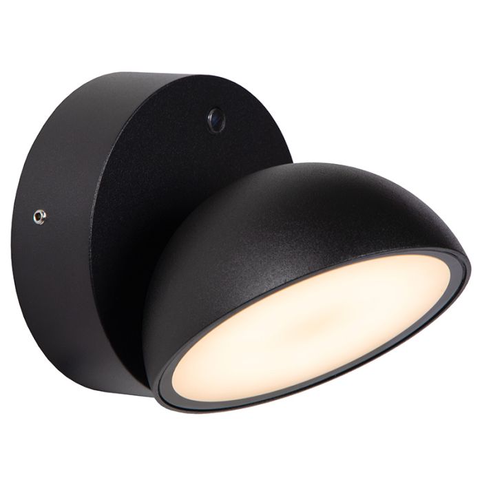 Black outdoor wall light with dusk to dawn sensor modern, Finn, 12W, 3000K LED, IP54