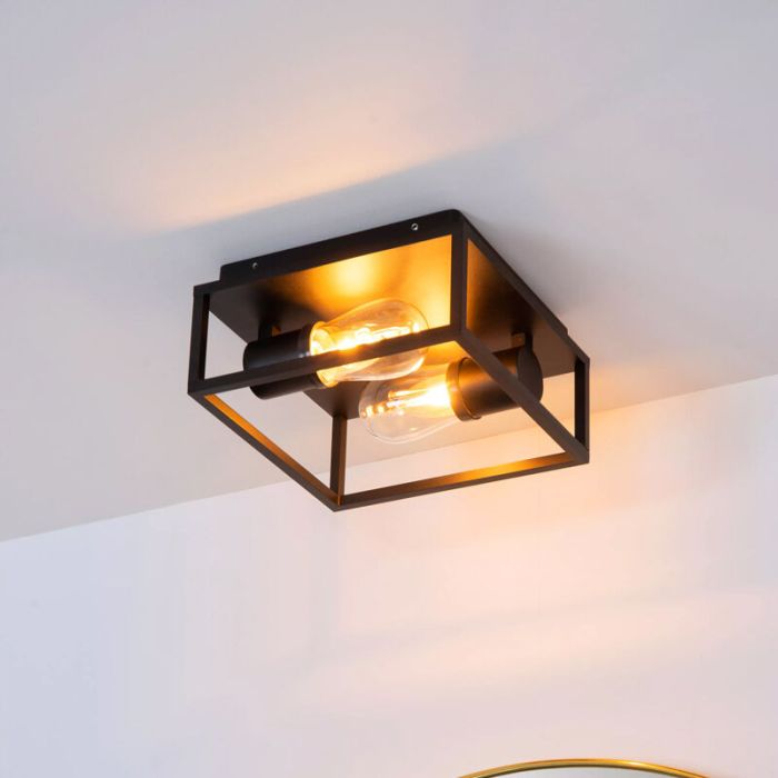Black flush ceiling light modern, Carlyn, IP54