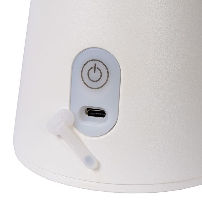 White rechargeable outdoor table lamp modern, La Donna, 2W, 2700K LED, IP54, with switch