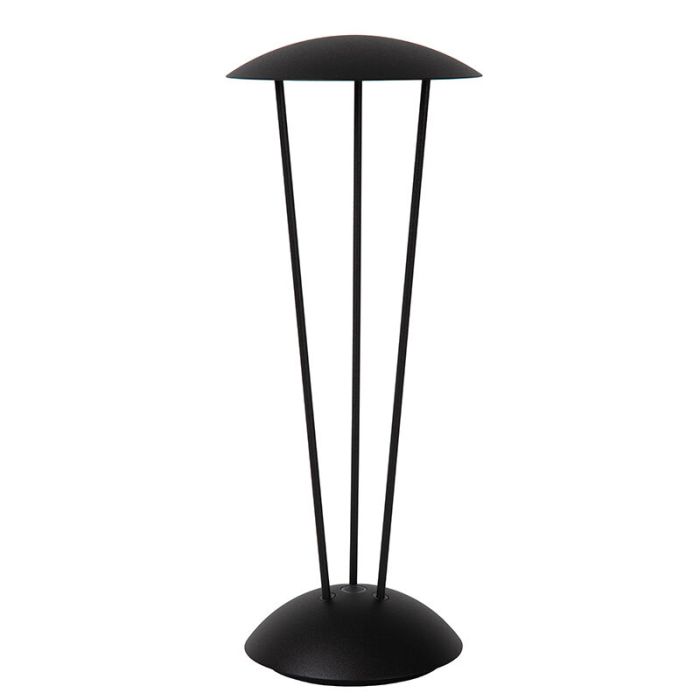 Black rechargeable outdoor table lamp modern, Renee, 2,2W, 2700K LED, IP54, with touch dimmer