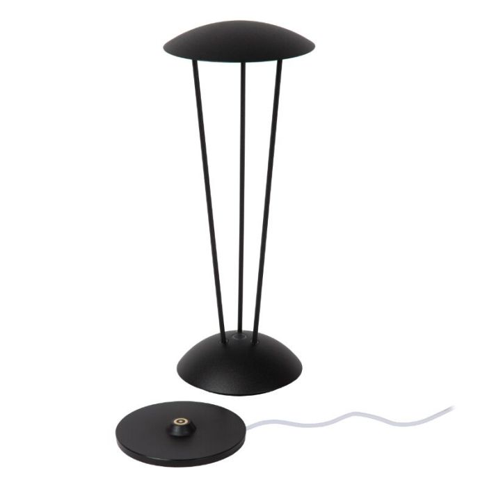 Black rechargeable outdoor table lamp modern, Renee, 2,2W, 2700K LED, IP54, with touch dimmer