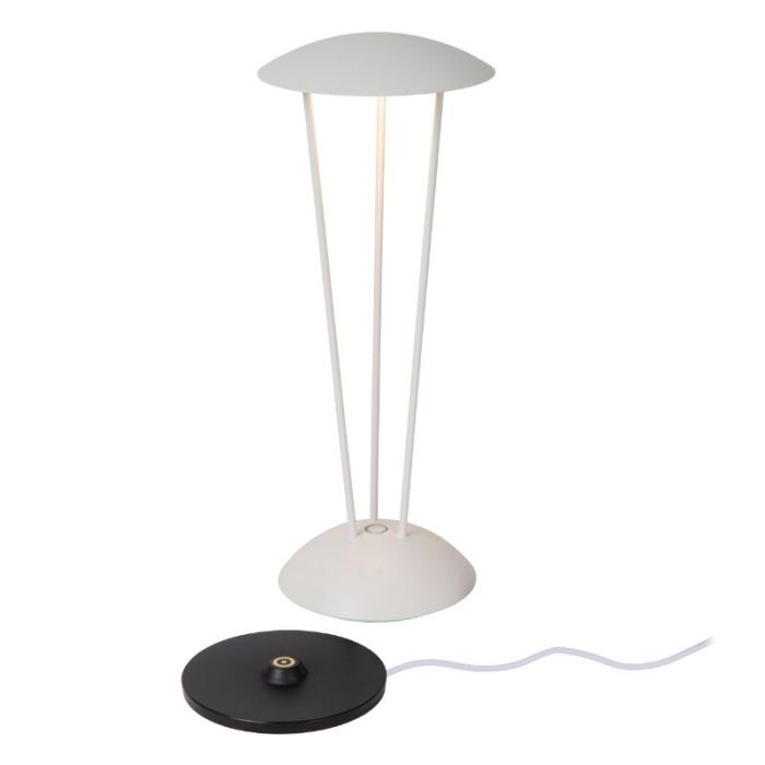 White rechargeable outdoor table lamp modern, Renee, 2,2W, 2700K LED, IP54, with touch dimmer