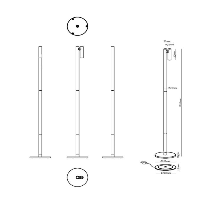 Black rechargeable floor lamp modern, Antrim, 2,2W, 2700K LED, IP54, with touch dimmer