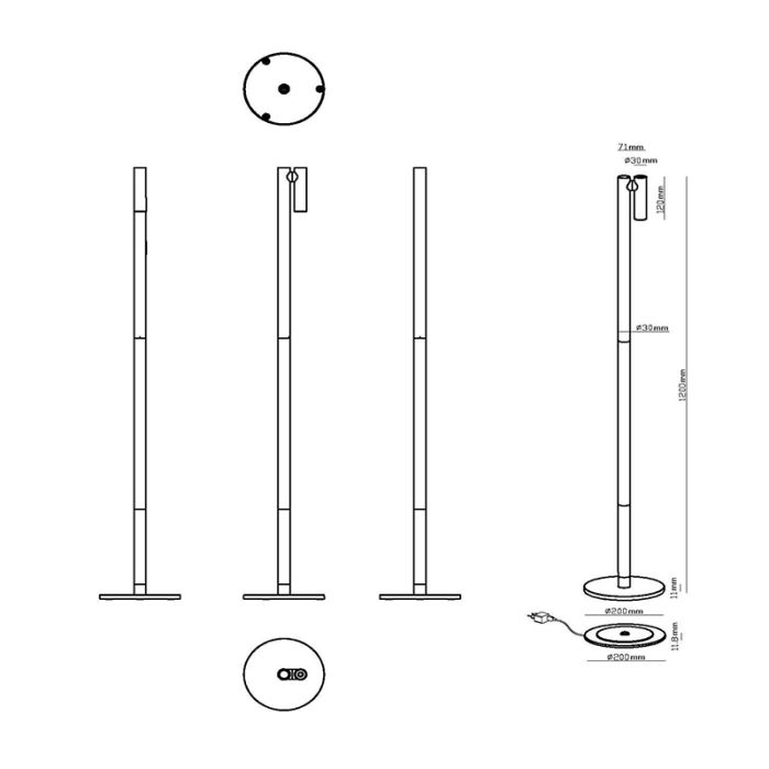 White rechargeable floor lamp modern, Antrim, 2,2W, 2700K LED, IP54, with touch dimmer