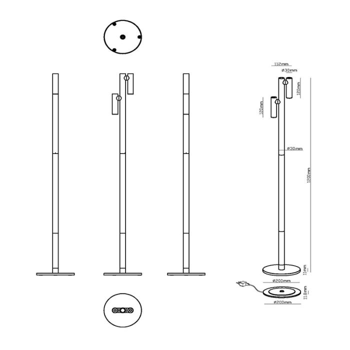 White rechargeable floor lamp modern, Antrim, 2,2W, 2700K LED, IP54, with touch dimmer