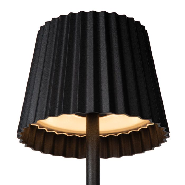 Black outdoor table lamp rustic, Justine, 2W, 2700K LED, IP54, with touch dimmer