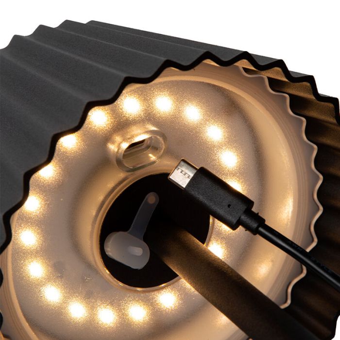Black outdoor table lamp rustic, Justine, 2W, 2700K LED, IP54, with touch dimmer