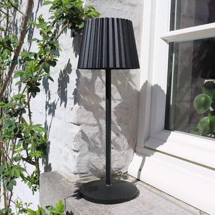 Black outdoor table lamp rustic, Justine, 2W, 2700K LED, IP54, with touch dimmer