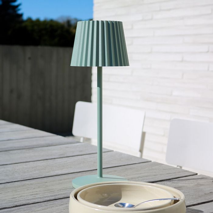 Green outdoor table lamp rustic, Justine, 2W, 2700K LED, IP54, with touch dimmer