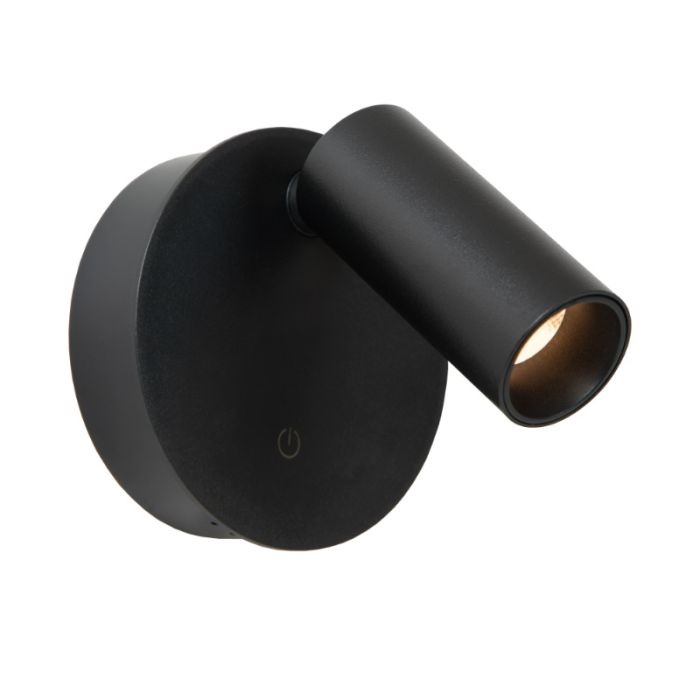 Black rechargeable wall light modern, Toni, 2W, 2700-4000K, with touch dimmer