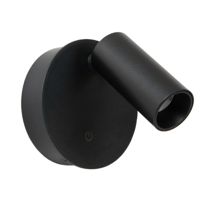 Black rechargeable wall light modern, Toni, 2W, 2700-4000K, with touch dimmer