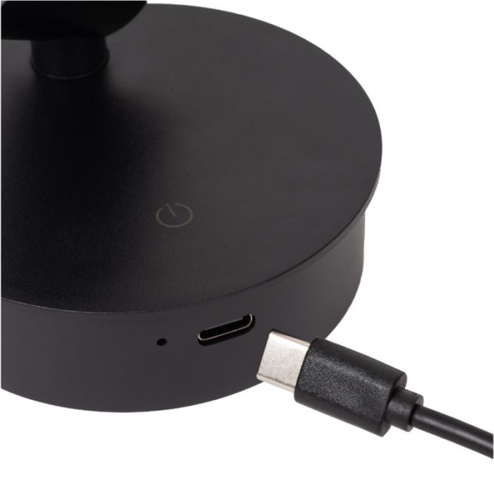 Black rechargeable wall light modern, Toni, 2W, 2700-4000K, with touch dimmer