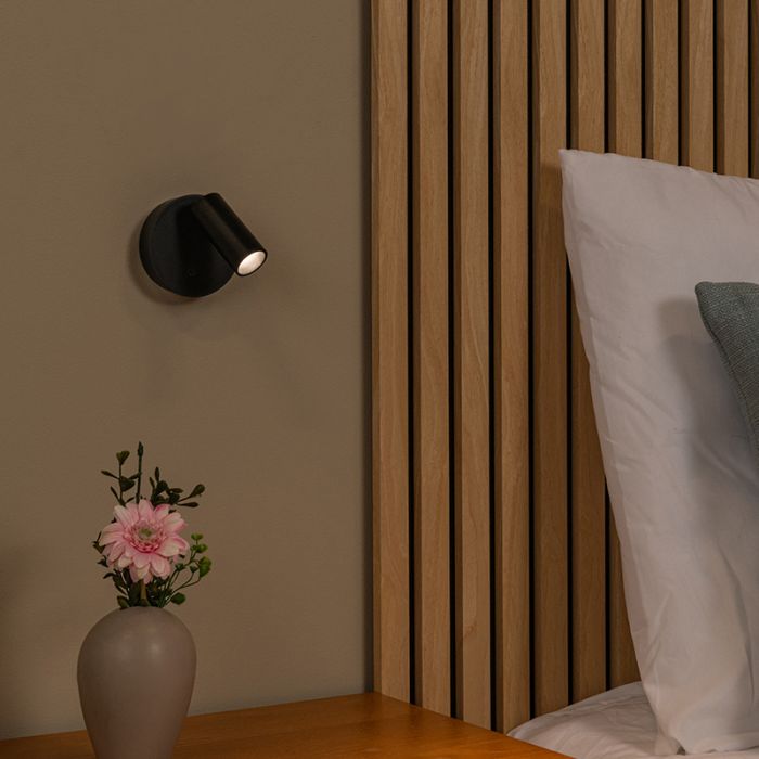 Black rechargeable wall light modern, Toni, 2W, 2700-4000K, with touch dimmer