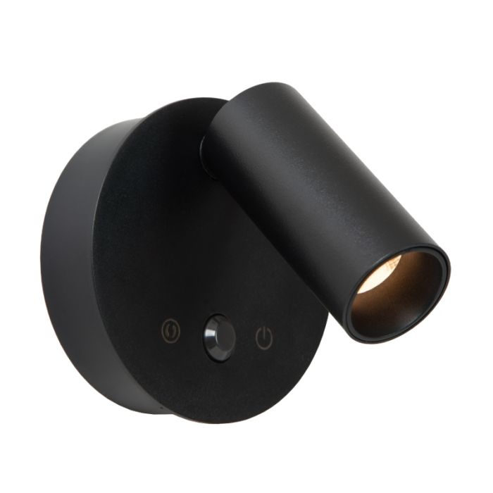 Black rechargeable wall light modern, Toni, 2W, 2700-4000K, with touch dimmer