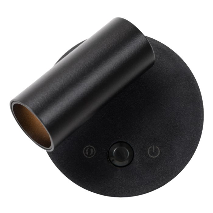 Black rechargeable wall light modern, Toni, 2W, 2700-4000K, with touch dimmer