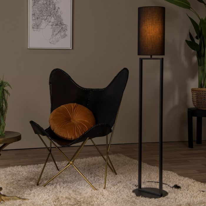 Black floor lamp rustic, Herman, with switch