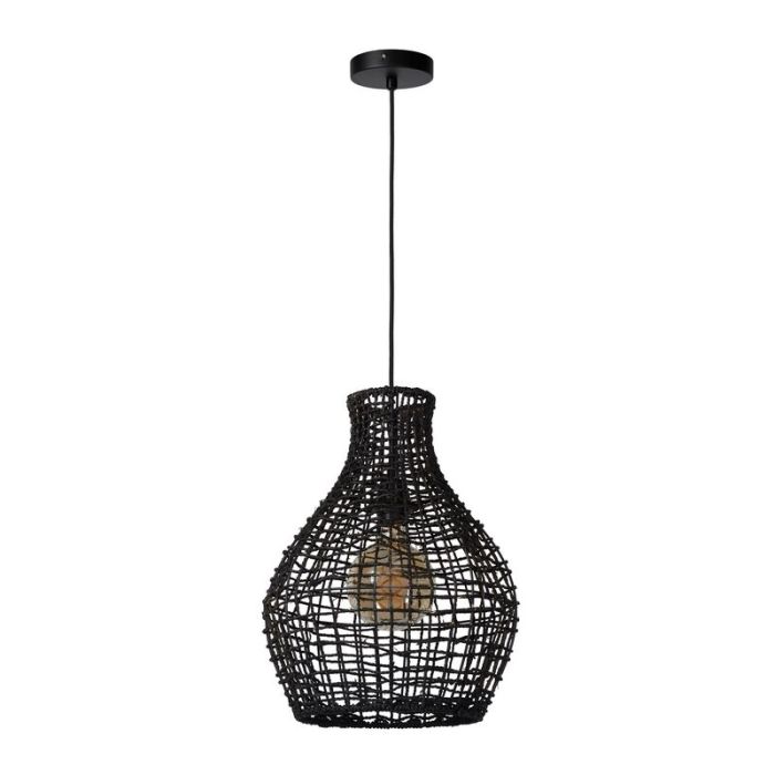 Black Pendant light Alban, Rattan, Country