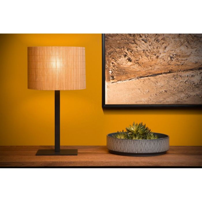 Rattan table lamp brown, Magius, with switch