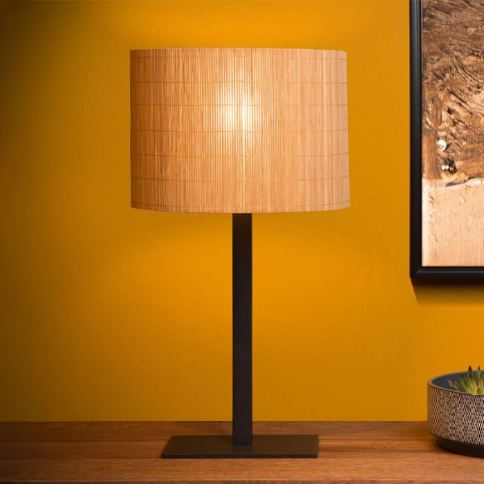 Rattan table lamp brown, Magius, with switch