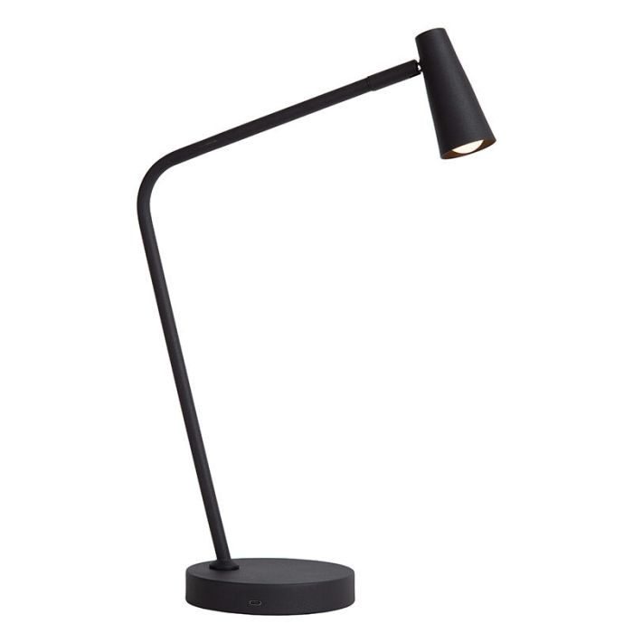 Black rechargeable table lamp modern, Stirling, 3W, 2700K LED, with touch dimmer