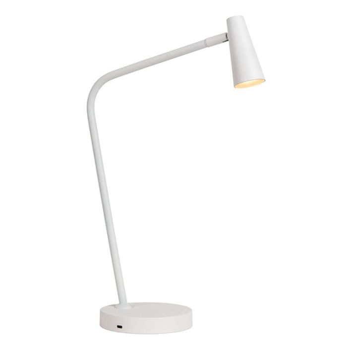 White rechargeable table lamp modern, Stirling, 3W, 2700K LED, with touch dimmer