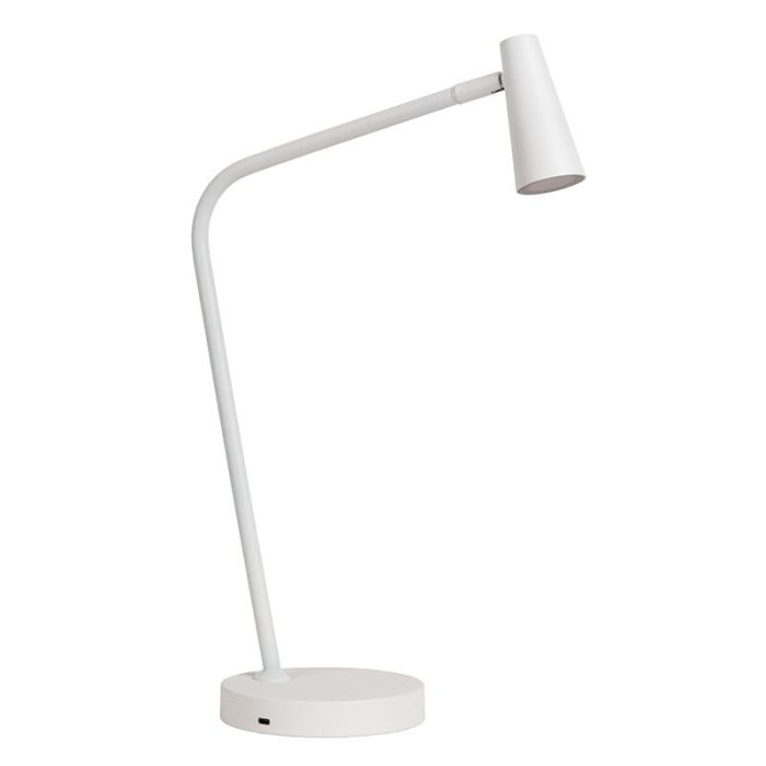 White rechargeable table lamp modern, Stirling, 3W, 2700K LED, with touch dimmer
