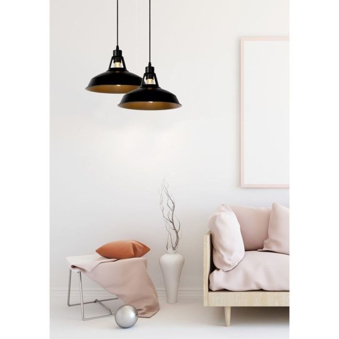 Black pendant light industrial, Brassy