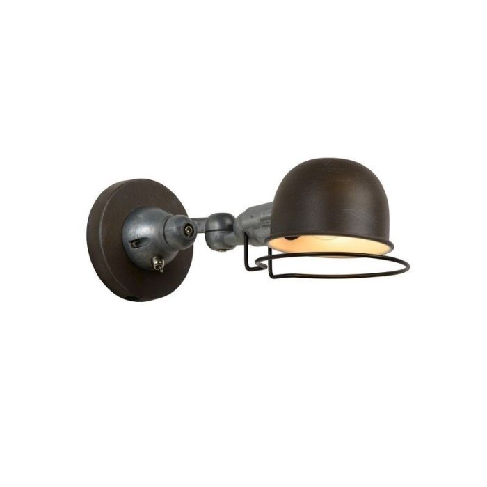Rust Coloured wall light industrial, Honore, with switch