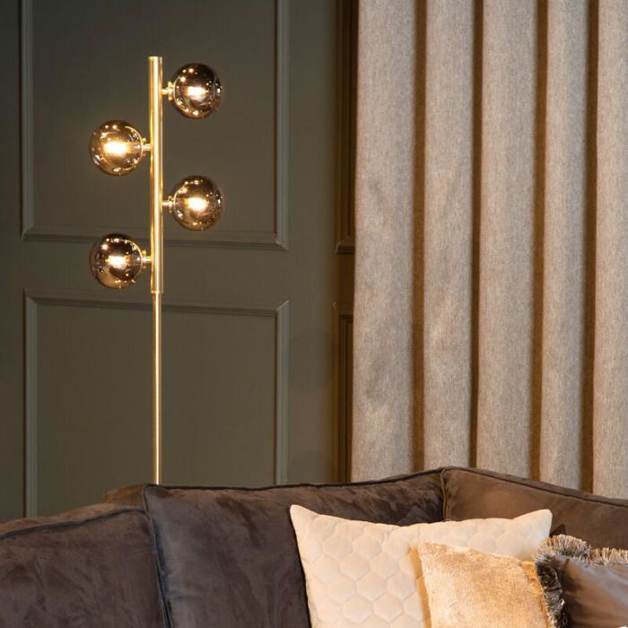 Golden floor lamp retro, Tycho, with switch