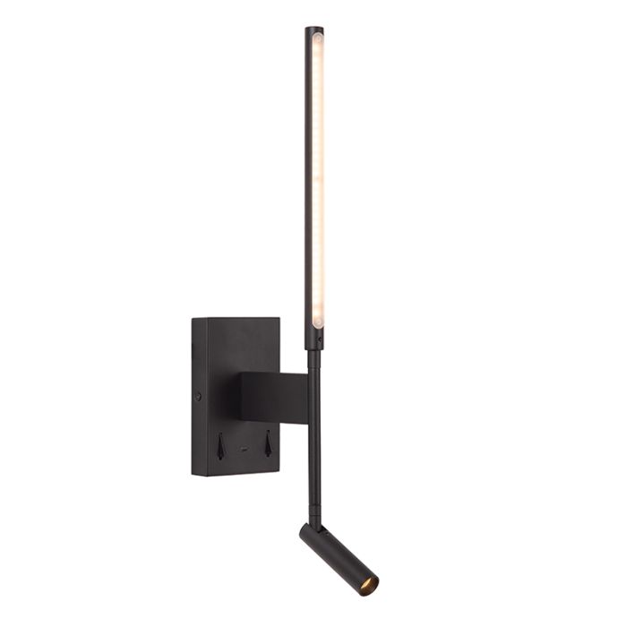 Black wall light modern, Finan, 6W, 2700K LED, with switch