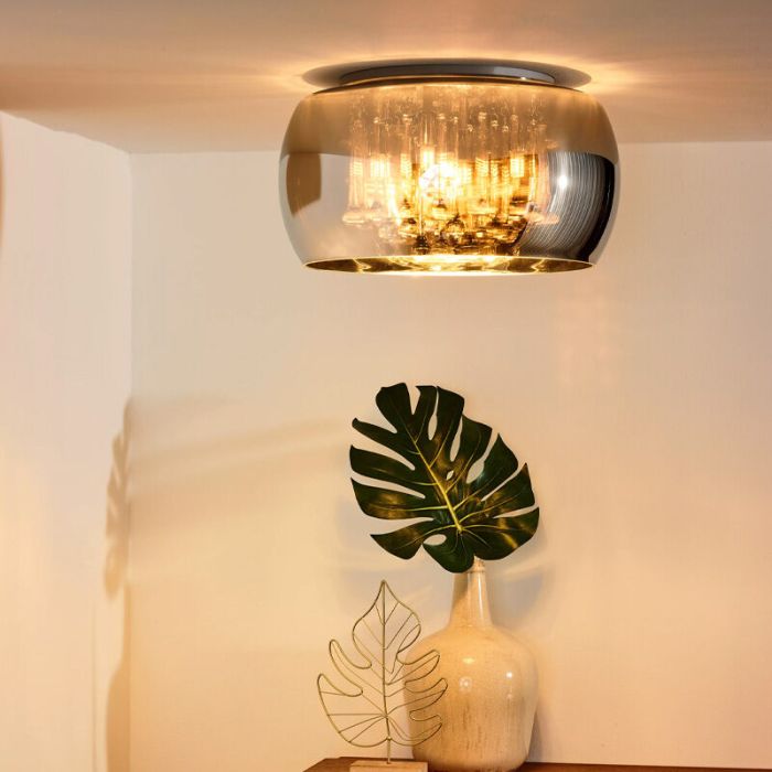 Chrome flush ceiling light modern, Pearl