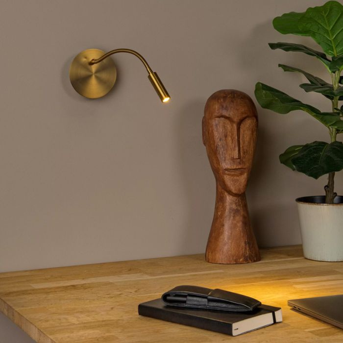 Golden bedside lamp modern, Jolijn, 2W, 3000K LED, with switch