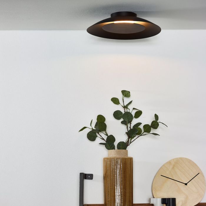 Black flush ceiling light modern, Foskal, 12W, 2700K LED