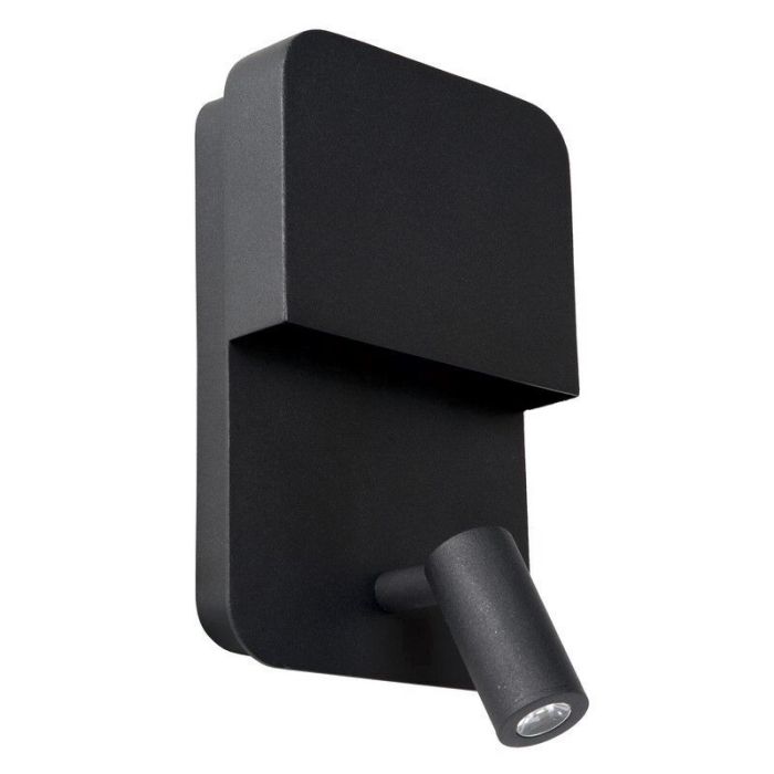 Black wall light modern, Boxer, 5W, 3000K LED, with switch