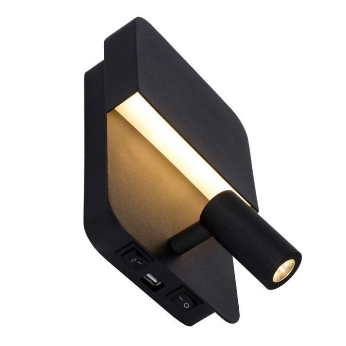 Black wall light modern, Boxer, 5W, 3000K LED, with switch