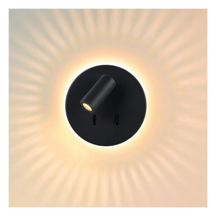 Black wall light modern, Bentjer, 6W, 3000K LED, with switch