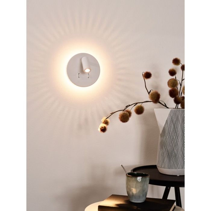 White wall light modern, Bentjer, 6W, 3000K LED, with switch