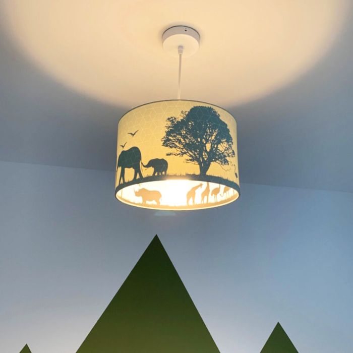 Fabric kids pendant light green, Safari