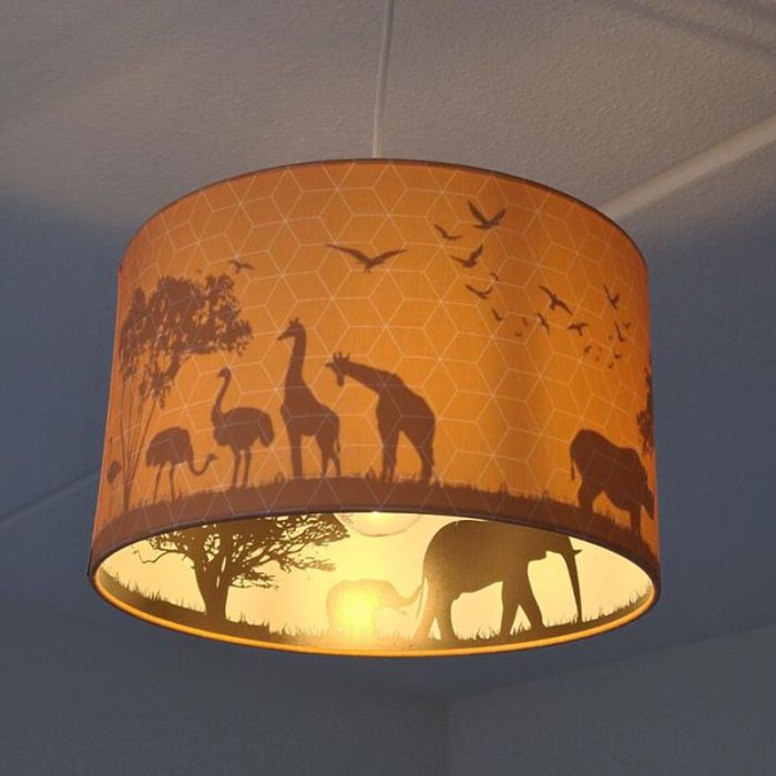 Fabric kids pendant light orange, Safari