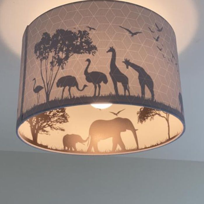 Fabric kid's ceiling light grey, Safari