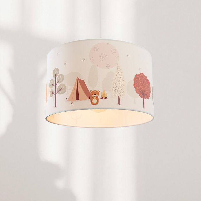 Fabric children's pendant light white, Forest life