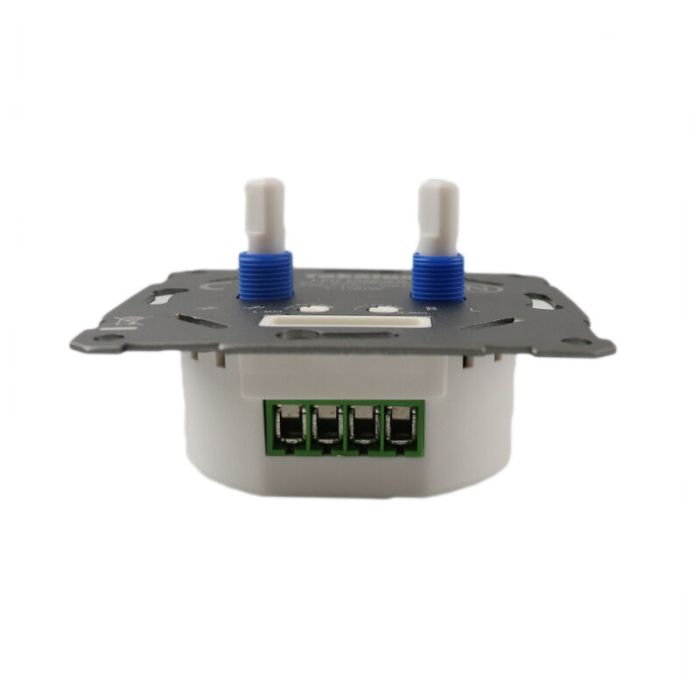 Duo dimmer, switch, with white cover frame and central plate