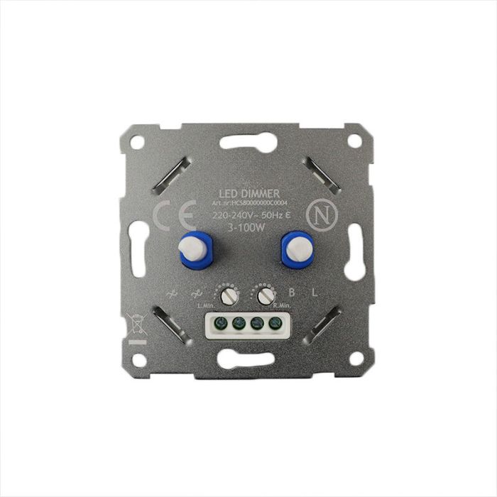 Duo dimmer, switch, with white cover frame and central plate