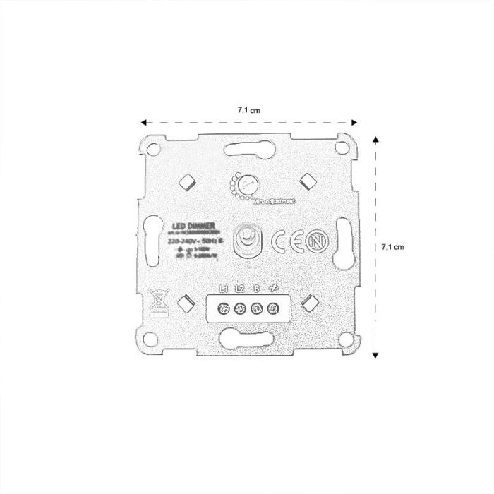 Duo dimmer, switch, with white cover frame and central plate